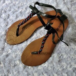 Blue and Red Beads Black Strapy Sandals Size 11